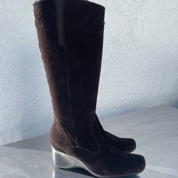 New ⭐️ Square Toe Zip-Up Tall Brown Suede Boots Women’s Size 39 - Picture 7 of 7